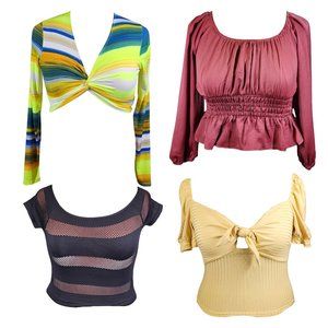 NWT Women's Lot Bundle Set of 4 Crop Tops Large Rave Party Festival Neon Mesh